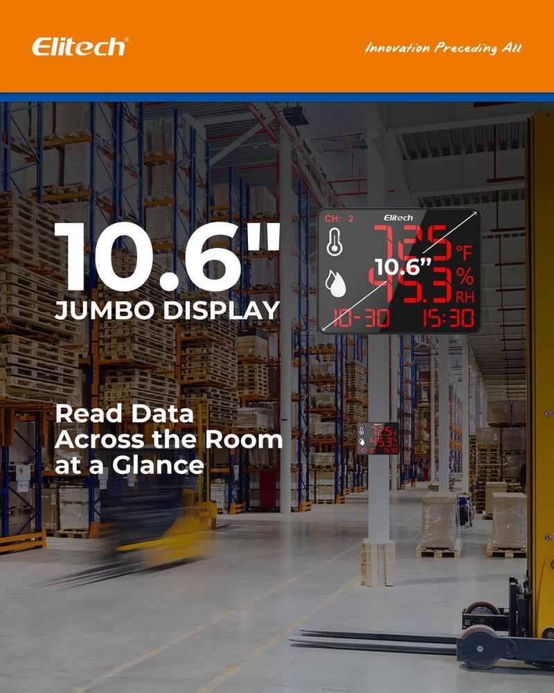 Elitech Wireless Hygrometer Thermometer Reusable Temperature Recorder Data Logger Temperature Humidity with Large Screen Data Storage Export, DR-230W-THE with External Temperature and Humidity Sensor - Image 2